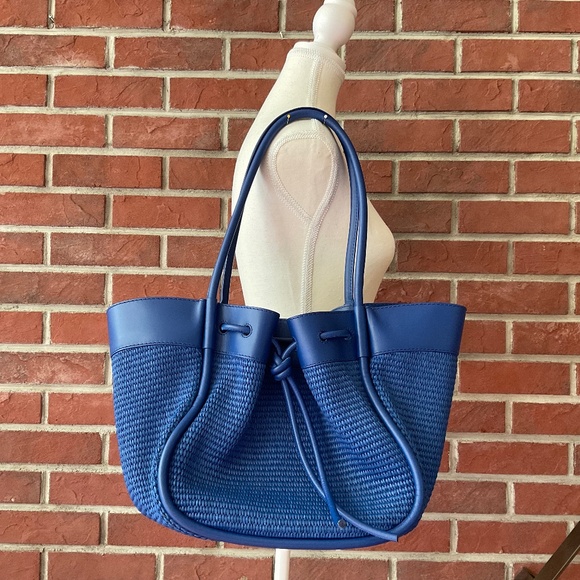 Proenza Schouler Handbags - •NWT Proenza Schouler Raffia Leather Large Ruched Tote & Zip Pouch Cobalt/Silver